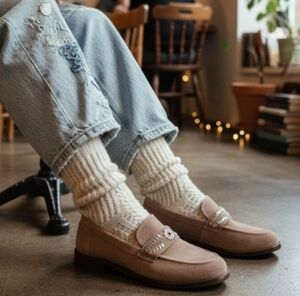 Grandpa Boho Southwest Embroidery Casual Tan Suede Arch Support Loafer New